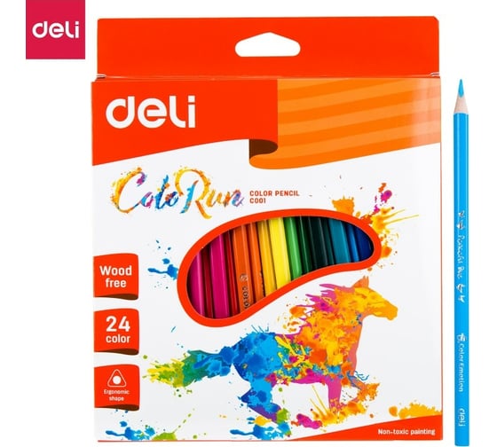 Цветные карандаши DELI ColoRun EC00120 трехгранные пластик 24 цвета коробка/европодвес 24 упак 410933