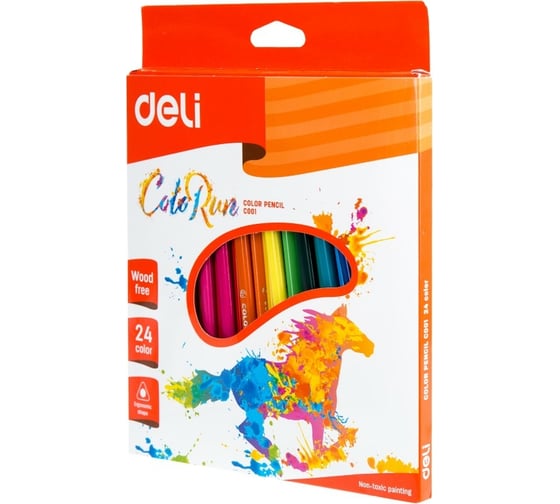 Цветные карандаши DELI ColoRun EC00120 трехгранные пластик 24 цвета коробка/европодвес 24 упак 410933