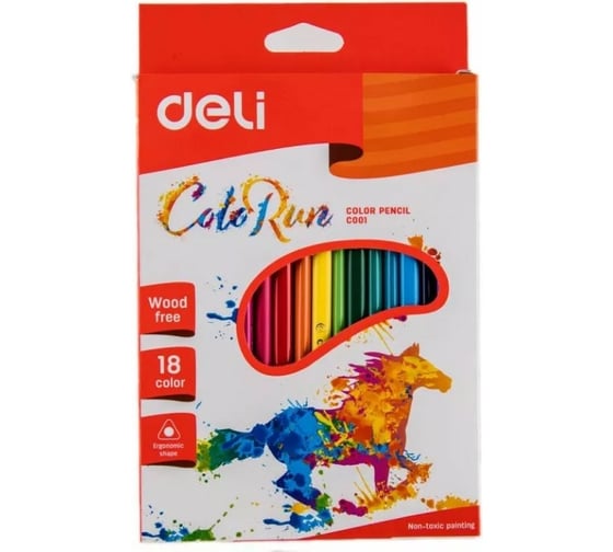 Цветные карандаши DELI ColoRun EC00110 трехгранные пластик 18 цветов коробка/европодвес 18 шт 410862 1