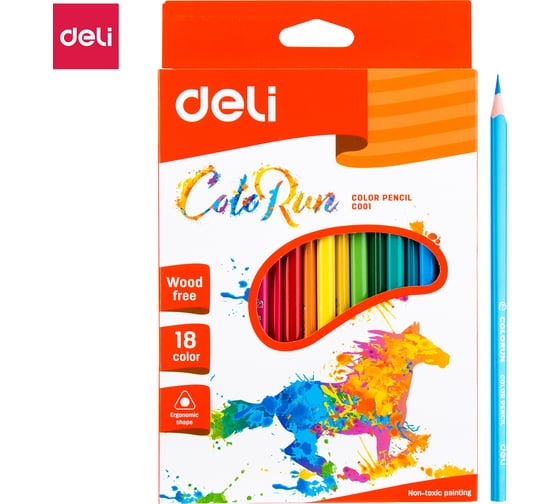 Цветные карандаши DELI ColoRun EC00110 трехгранные пластик 18 цветов коробка/европодвес 18 шт 410862
