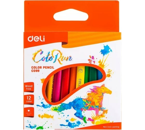 Цветные карандаши DELI ColoRun EC09900 трехгранные пластик 12 цветов коробка/европодвес, 24 упак 1549474