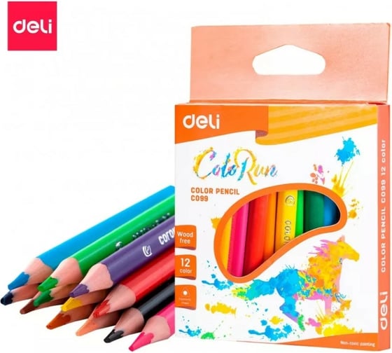 Цветные карандаши DELI ColoRun EC09900 трехгранные пластик 12 цветов коробка/европодвес, 24 упак 1549474