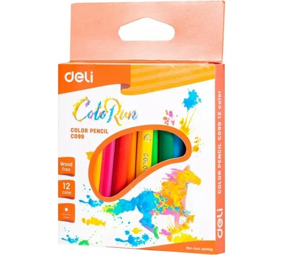 Цветные карандаши DELI ColoRun EC09900 трехгранные пластик 12 цветов коробка/европодвес, 24 упак 1549474