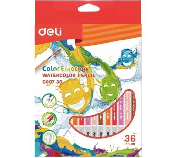 Цветные карандаши DELI Color Emotion EC00730 акварельные липа 36 цветов коробка/европодвес 1028880