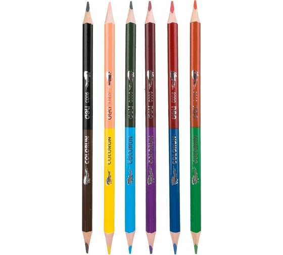 Цветные карандаши DELI ColoRun EC00500 двуцветные липа 12 цветов коробка/европодвес упаковка, 24 упак  1027253