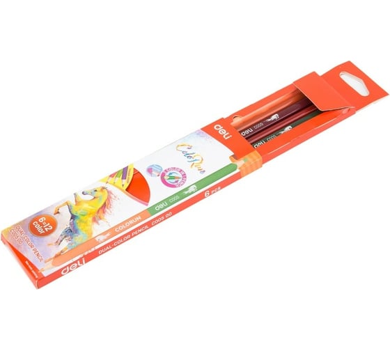 Цветные карандаши DELI ColoRun EC00500 двуцветные липа 12 цветов коробка/европодвес упаковка, 24 упак  1027253