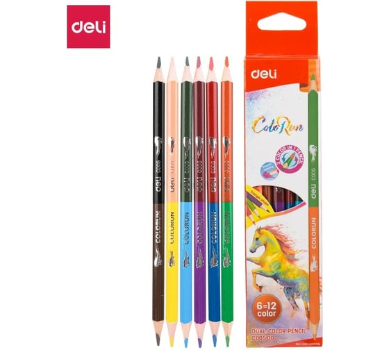 Цветные карандаши DELI ColoRun EC00500 двуцветные липа 12 цветов коробка/европодвес упаковка, 24 упак  1027253