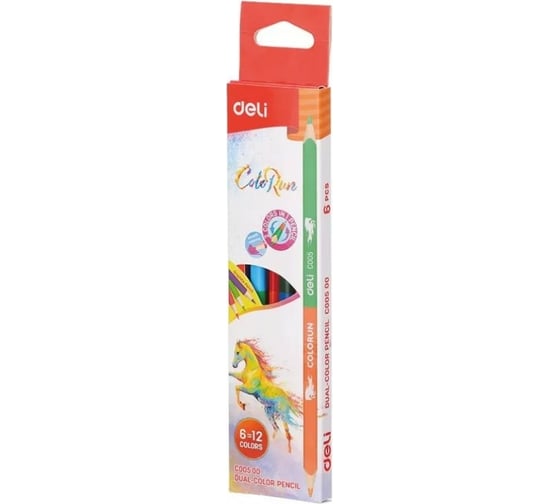 Цветные карандаши DELI ColoRun EC00500 двуцветные липа 12 цветов коробка/европодвес упаковка, 24 упак  1027253