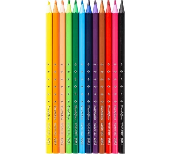 Цветные карандаши DELI Enovation EC110-12 шестигранные пластик 12 цветов коробка/европодвес, 12 упак 1504241 1