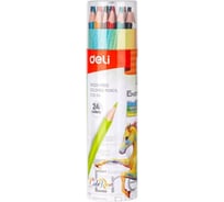 Цветные карандаши DELI Enovation EC112-24 трехгранные пластик 24 цвета картонный тубус, 12 упак 1504244