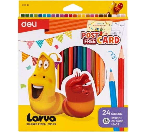 Цветные карандаши DELI Larva EC115-24 тополь 24 цвета коробка/европодвес, 12 упак 1640165
