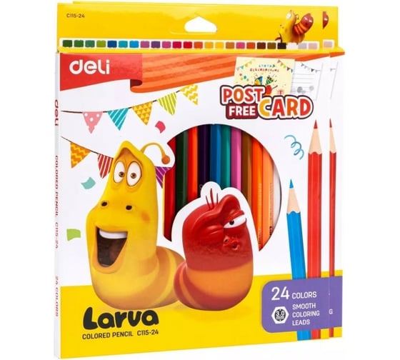 Цветные карандаши DELI Larva EC115-24 тополь 24 цвета коробка/европодвес, 12 упак 1640165