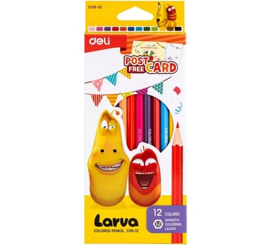 Цветные карандаши DELI Larva EC115-12 тополь 12 цветов коробка/европодвес, 24 упак 1640144