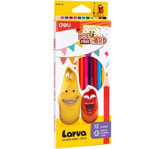 Цветные карандаши DELI Larva EC115-12 тополь 12 цветов коробка/европодвес, 24 упак 1640144