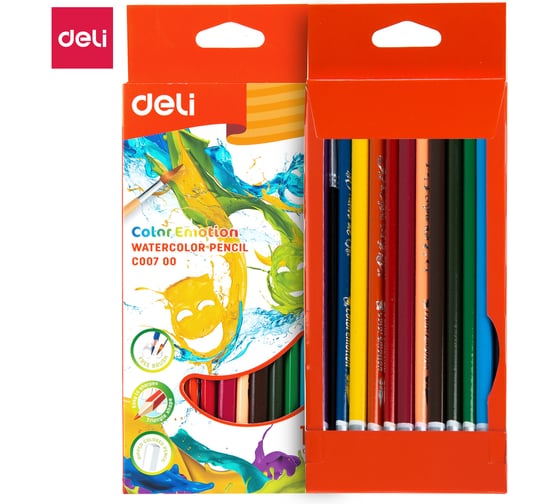 Цветные карандаши DELI Color Emotion EC00700 акварельные липа 12 цветов коробка/европодвес 1028844 1