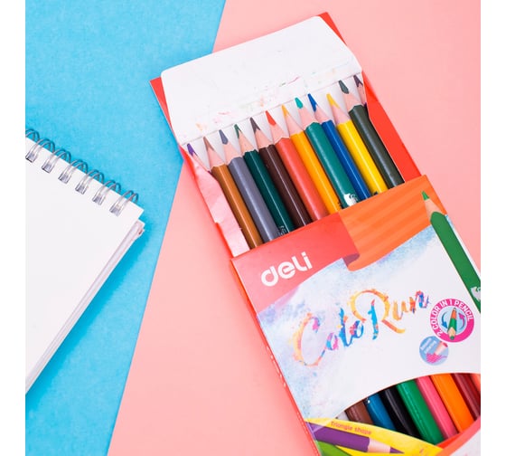 Цветные карандаши DELI ColoRun EC00520 двуцветные липа 24 цвета коробка/европодвес упаковка 12 шт, 24 упак 1027257