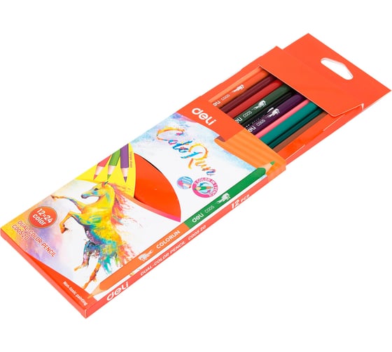 Цветные карандаши DELI ColoRun EC00520 двуцветные липа 24 цвета коробка/европодвес упаковка 12 шт, 24 упак 1027257