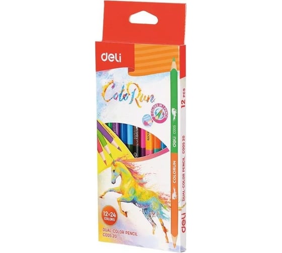 Цветные карандаши DELI ColoRun EC00520 двуцветные липа 24 цвета коробка/европодвес упаковка 12 шт, 24 упак 1027257