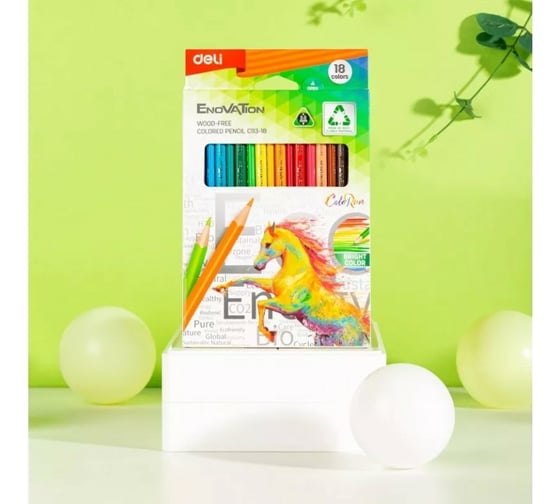 Цветные карандаши DELI Enovation EC113-18 трехгранные пластик 18 цветов коробка/европодвес 18 шт, 24 упак 1504247