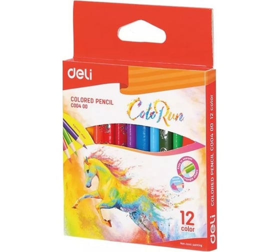 Цветные карандаши DELI EC00400 ColoRun трехгранные тополь 12 цветов коробка/европодвес, 48 упак 1027225 1
