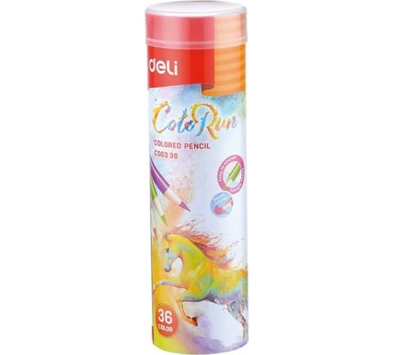Цветные карандаши DELI EC00338 ColoRun трехгранные тополь 36 цветов металлический тубус 36 шт, 12 упак 1048961