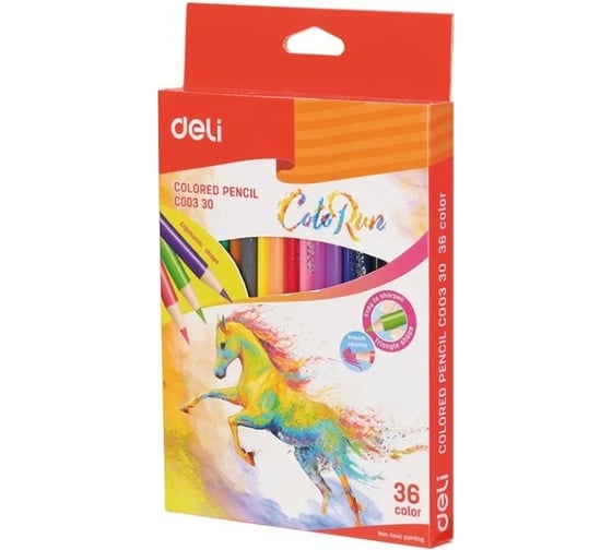 Цветные карандаши DELI EC00330 ColoRun трехгранные тополь 36 цветов коробка/европодвес 36 шт, 12 упак 1048955 1