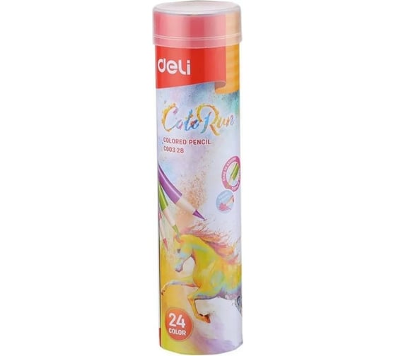 Цветные карандаши DELI EC00328 ColoRun трехгранные тополь 24 цвета металлический тубус 24 шт, 12 упак 1048960