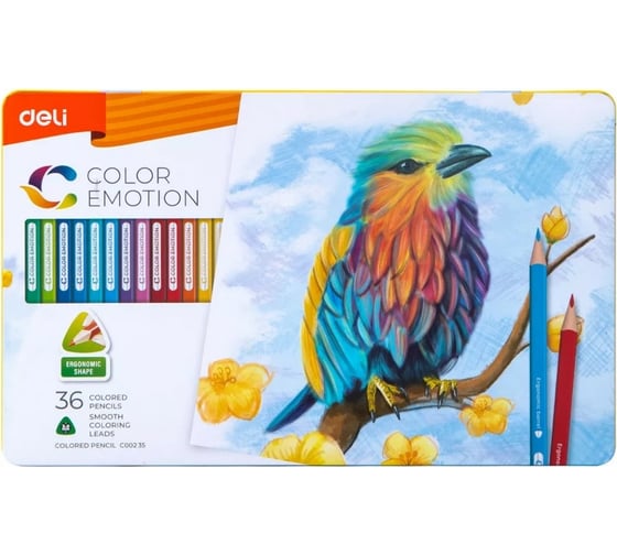 Цветные карандаши DELI Color Emotion EC00235/A липа 36 цветов металлическая коробка, 6 упак 1483053