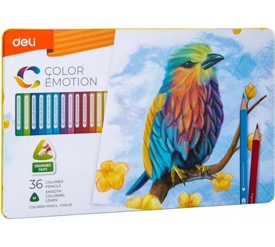Цветные карандаши DELI Color Emotion EC00235/A липа 36 цветов металлическая коробка, 6 упак 1483053