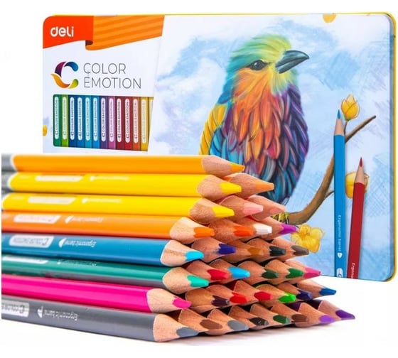 Цветные карандаши DELI Color Emotion EC00235/A липа 36 цветов металлическая коробка, 6 упак 1483053