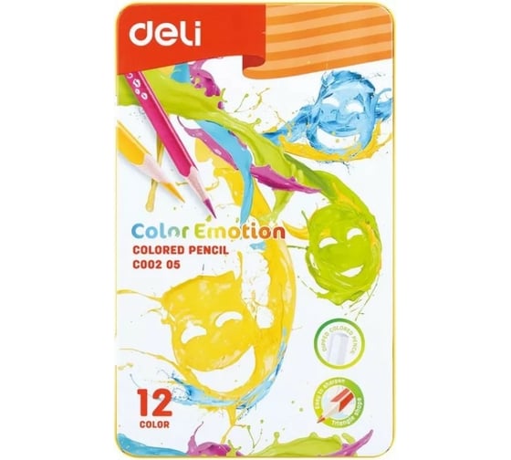 Цветные карандаши DELI Color Emotion EC00205 липа 12 цветов металлическая коробка 1028818