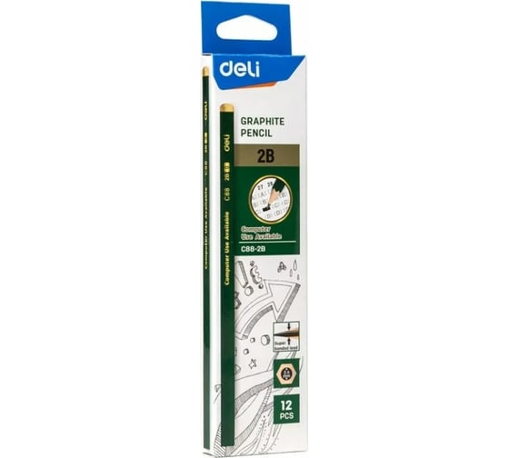 Чернографитный карандаш DELI EC88-2B 2B шестигранный липа картонная коробка 12 шт, 12 упак 1504234
