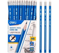 Чернографитный карандаш DELI Uspire EC010-HB HB трехгранный тополь синий картонная коробка 144 шт ластик 1482528