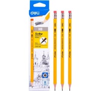 Чернографитный карандаш DELI Scribe EC003-HB HB шестигранный тополь желтый картонная коробка 12 шт ластик, 6 упак 1482535