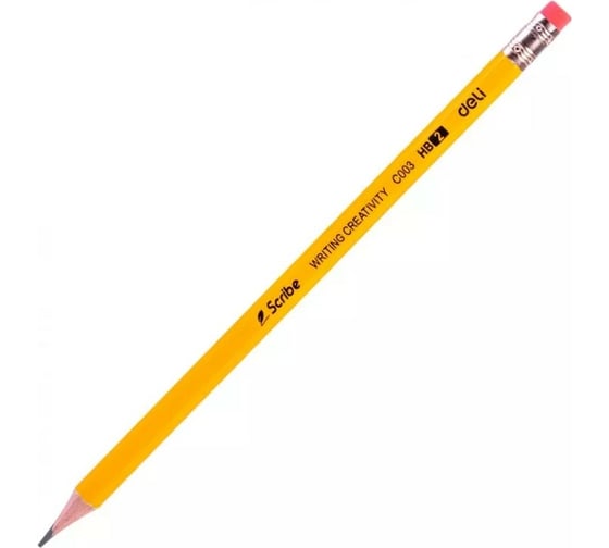Чернографитный карандаш DELI Scribe EC003-HB HB шестигранный тополь желтый картонная коробка 12 шт ластик, 6 упак 1482535
