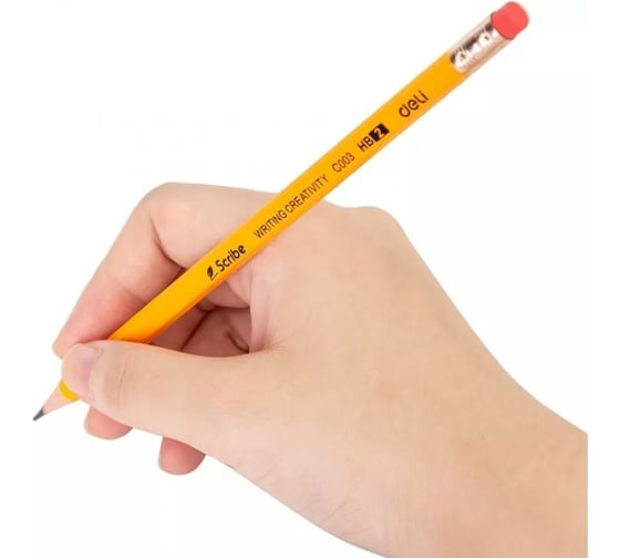 Чернографитный карандаш DELI Scribe EC003-HB HB шестигранный тополь желтый картонная коробка 12 шт ластик, 6 упак 1482535
