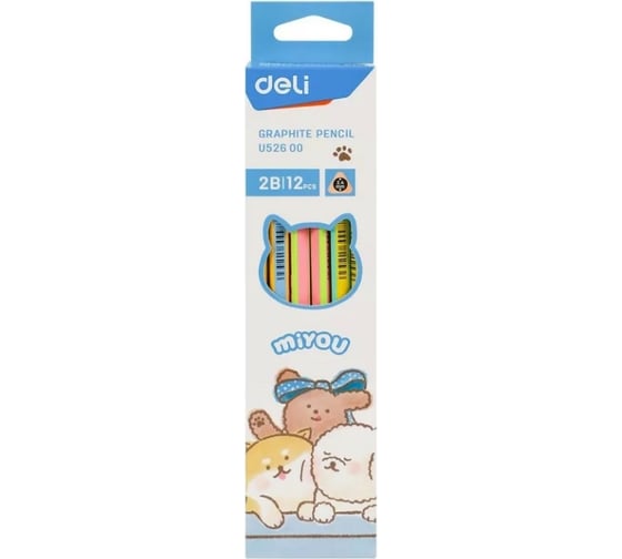 Чернографитный карандаш DELI miYou EU52600 2B тополь коробка европодвес 12 шт ластик, 12 упак 1052058
