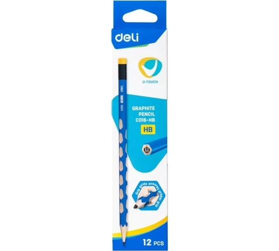 Чернографитный карандаш DELI U-Touch EC016-HB HB трехгранный 12 шт, 6 упак 1656491