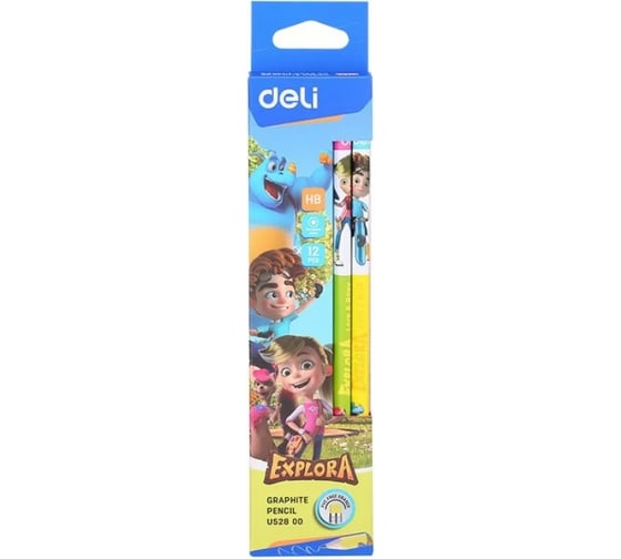 Чернографитный карандаш DELI Explora EU52800-1 HB шестигранный тополь коробка европодвес ластик, 12 шт 1115563