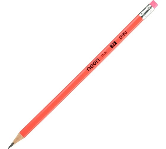 Чернографитный карандаш DELI Neon EU51806-1 2B трехгранный ассорти пластиковая туба, ластик, 50 шт 1111242