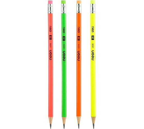 Чернографитный карандаш DELI Neon EU51806-1 2B трехгранный ассорти пластиковая туба, ластик, 50 шт 1111242