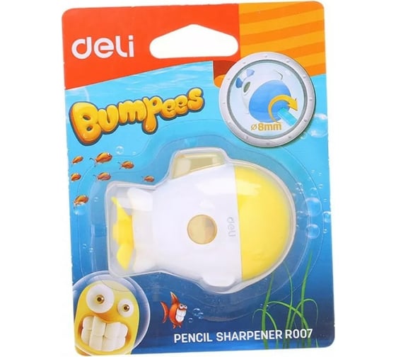Ручная точилка для карандашей DELI Bumpees ER00701 1 отверстие пластик ассорти блистер, 12 шт 1112860
