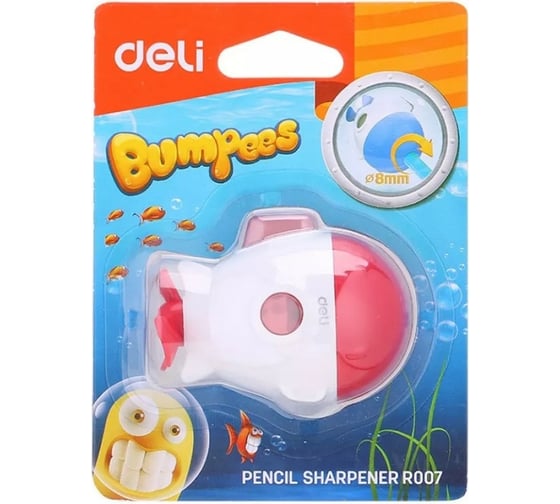 Ручная точилка для карандашей DELI Bumpees ER00701 1 отверстие пластик ассорти блистер, 12 шт 1112860