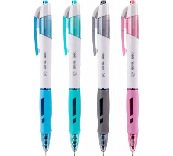 Автоматическая шариковая ручка DELI Arris EQ18-BL корпус ассорти/белый диаметр 0.7 мм синие чернила резиновая манжета, 12 шт 1498557 1