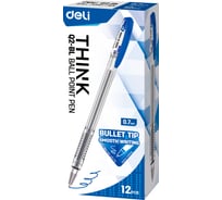 Шариковая ручка DELI Think EQ2-BL прозрачный/синий корпус диаметр 0.7 мм синие чернила, 12 шт 1549625