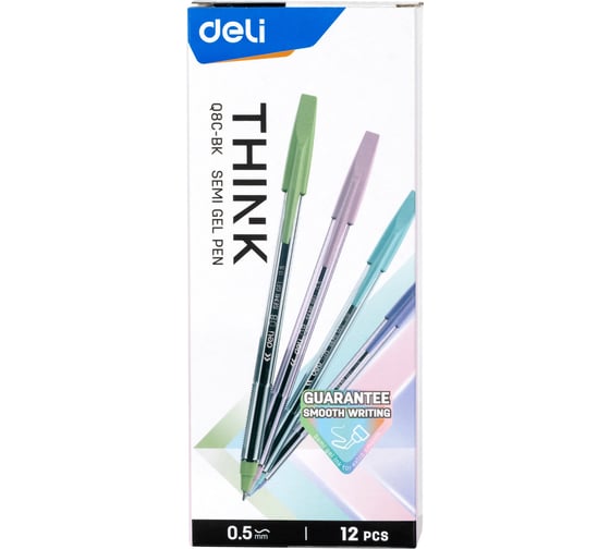 Набор шариковых ручек DELI Think EQ8C-BK черные чернила 12 шт линия 0.5 мм, 12 упак 1658023