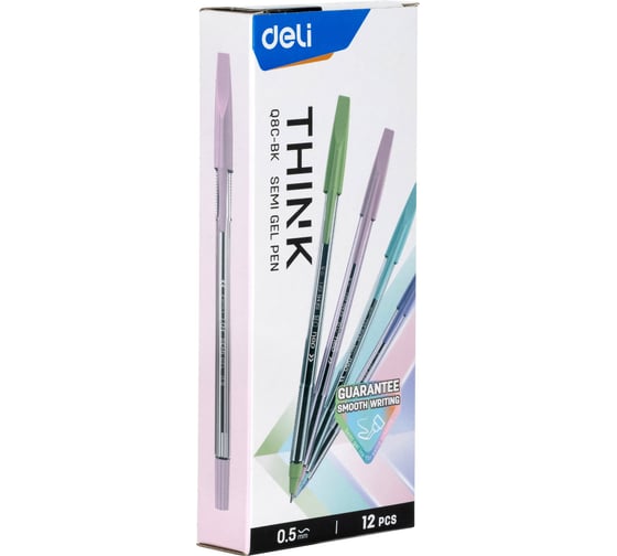 Набор шариковых ручек DELI Think EQ8C-BK черные чернила 12 шт линия 0.5 мм, 12 упак 1658023