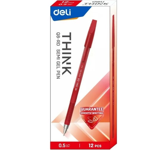 Набор шариковых ручек DELI Think EQ8-RD красные чернила 12 шт линия 0.5 мм, 12 упак 1658025