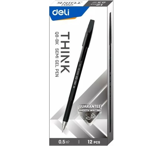 Набор шариковых ручек DELI Think EQ8-BK черные чернила 12 шт линия 0.7 мм, 12 упак 1658021