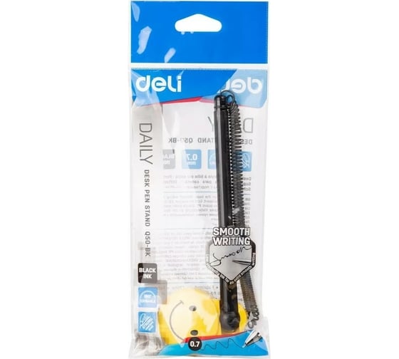 Автоматическая шариковая ручка DELI EQ50-BK черный/прозрачный корпус диаметр 0.7 мм черные чернила, 24 шт, на подставке резин 1485130